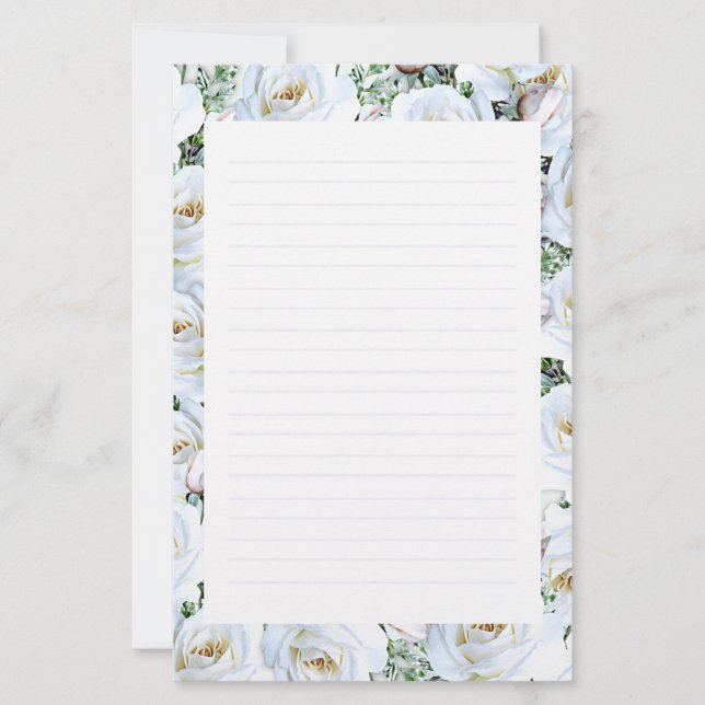 White Roses Background 1 Stationery Lined  (Front)