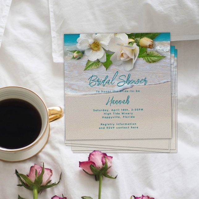 White Roses Beach Bridal Shower Invitation (Creator Uploaded)