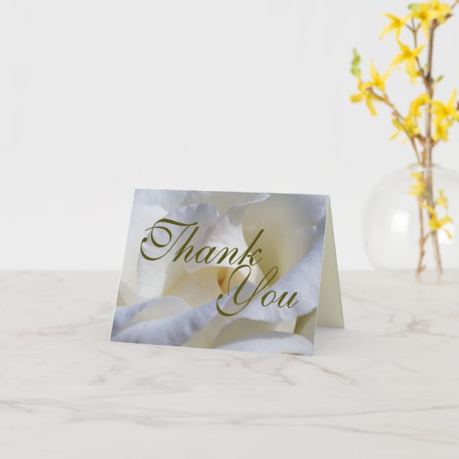 White Roses Blank Wedding Folded Thank You Card (Yellow Flower)