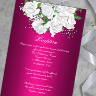 White Roses Boho Fuchsia Pink Wedding Reception Enclosure Card