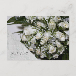 White Roses Bouquet Wedding RSVP Card