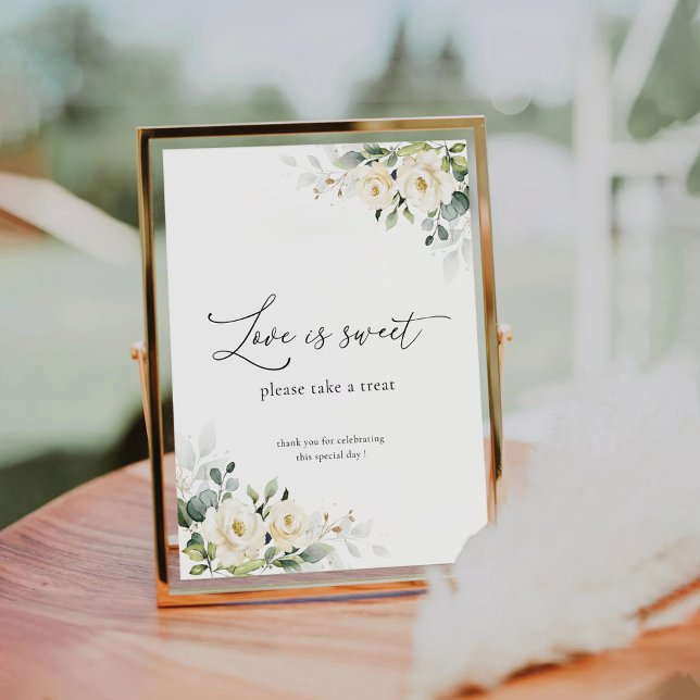 White Roses Bridal Shower Love Is Sweet Sign (Creator Uploaded)