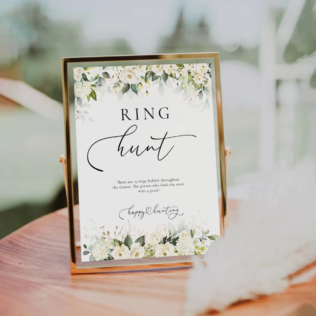 White Roses Bridal Shower Ring Hunt Sign (Creator Uploaded)