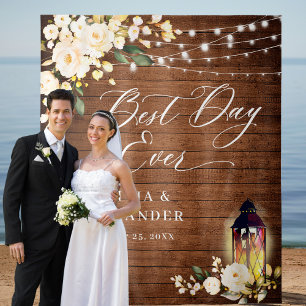 White Roses Brown  Wood Wedding Backdrop Tapestry