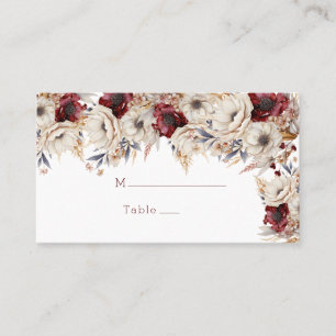  White Roses Burgundy Poppies Wedding Place Card