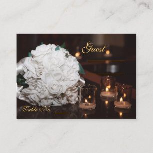 White Roses & Candlelight Wedding Table PlaceCard