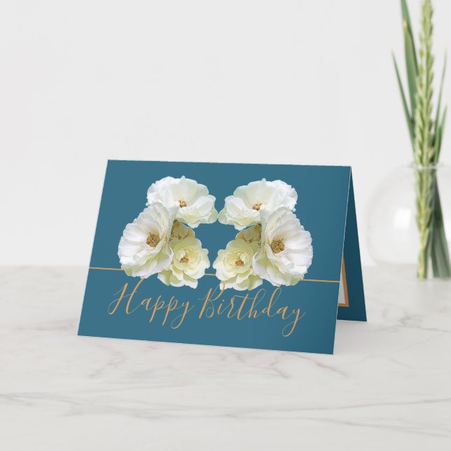 White Roses Chic Elegant Floral Bouquet Birthday Card (Front)