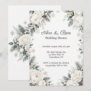 White Roses Christmas Winter Wedding Shower Invitation