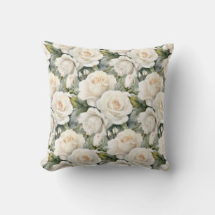 White Roses Classic Floral Cushion