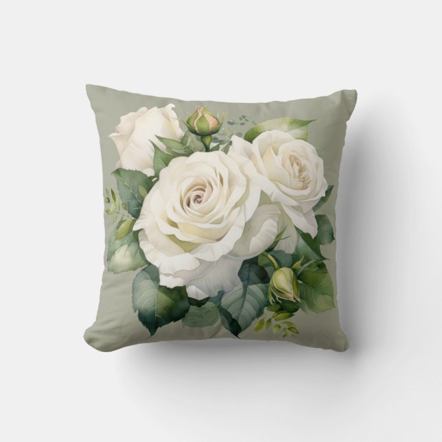 White Roses Classic Floral  Cushion (Front)