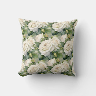 White Roses Classic Floral Cushion