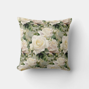 White Roses Classic Floral Cushion
