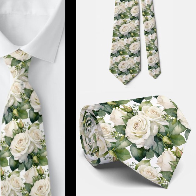 White Roses Classic Formal Floral Neck Tie (Creator Uploaded)