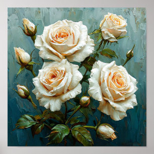 White roses Classic Romantic Decor Print 🎁Elegant