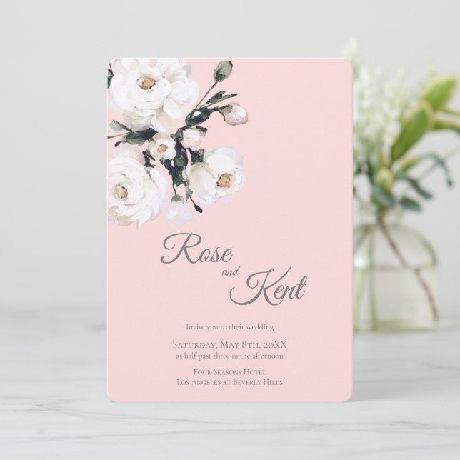 White Roses Corner Bouquet | Pink Invitation (Standing Front)