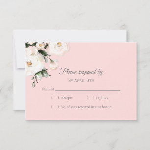 White Roses Corner Bouquet Pink RSVP Card