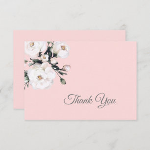 White Roses Corner Bouquet   Pink Thank You Card