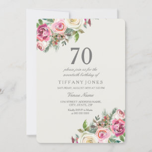 White Roses Elegant 70th Birthday Party Invite