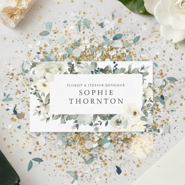 White roses elegant  business card (Creator Uploaded)