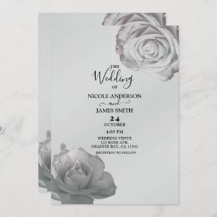 White Roses Elegant Floral Silver Grey Wedding    Invitation