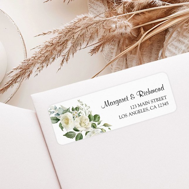White Roses Elegant Floral Wedding Address (Creator Uploaded)