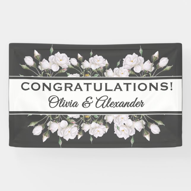 White Roses Elegant Floral Wedding Banner (Horizontal)