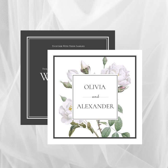 White Roses Elegant Floral Wedding Invitation (White Roses Elegant Floral Wedding Invitation)