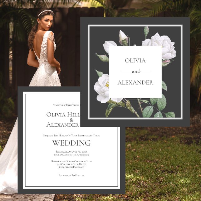 White Roses Elegant Floral Wedding Invitation (Creator Uploaded)