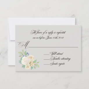 White Roses Elegant Floral Wedding RSVP Card