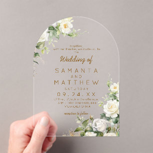 White Roses Elegant Flower Wedding Acrylic Invitations