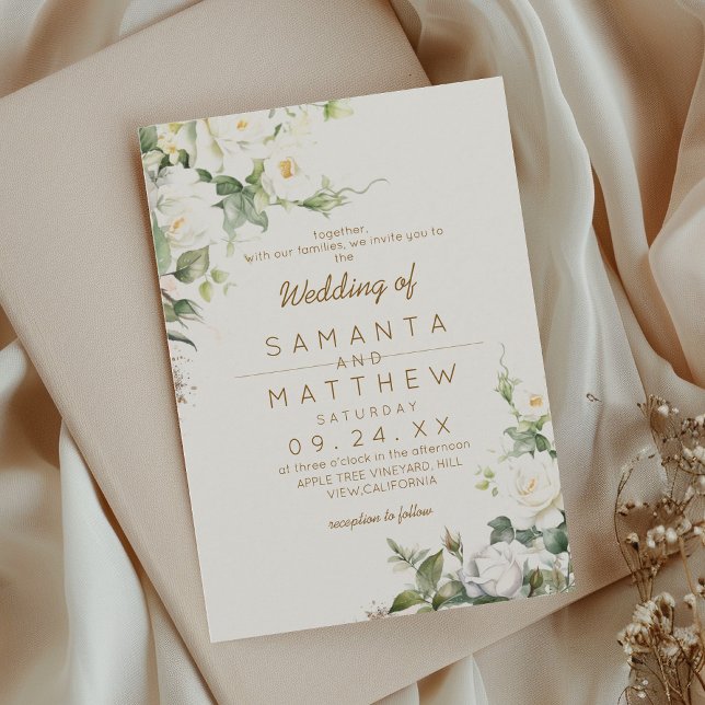White Roses Elegant Flower Wedding  Invitation (Creator Uploaded)