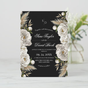White Roses Elegant Watercolor Floral Boho Wedding Invitation