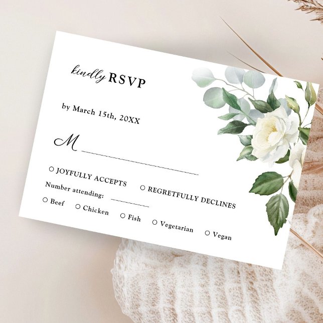 White Roses Elegant Watercolor Floral Wedding RSVP (Creator Uploaded)