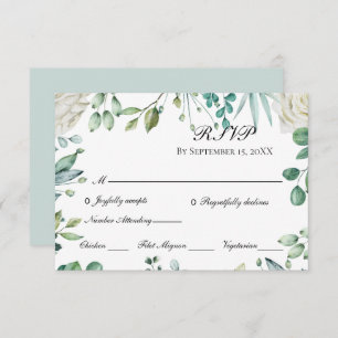 White Roses Eucalyptus Botanical Wedding RSVP Card