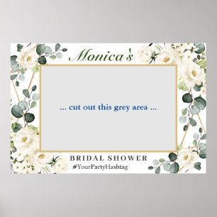 White Roses Eucalyptus Bridal Shower Photo Prop Poster