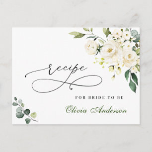 White Roses Eucalyptus Bridal Shower Recipe Card