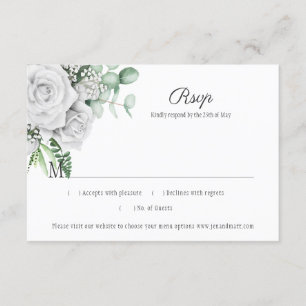 White Roses Eucalyptus Lattice RSVP Card