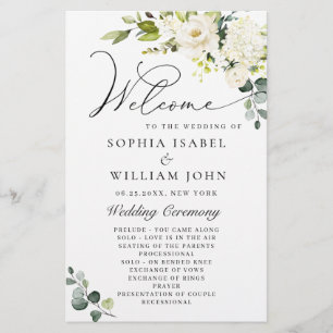 White Roses Eucalyptus Wedding Ceremony Program