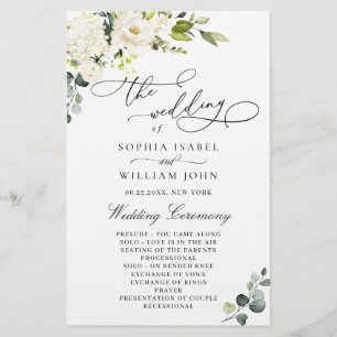 White Roses Eucalyptus Wedding Ceremony Program