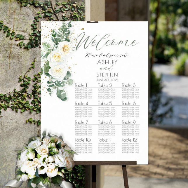 White Roses | Eucalyptus Wedding Seating Chart (Creator Uploaded)