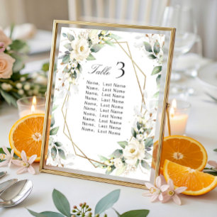 White Roses Eucalyptus Wedding Seating Chart Card