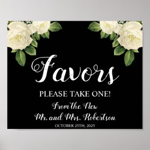 White Roses Favours Bridal Shower Wedding Sign