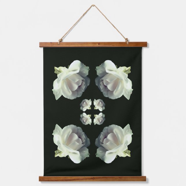 White Roses Floral Abstract  Hanging Tapestry (Front)