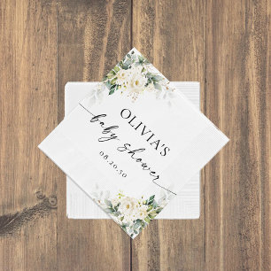 White Roses Floral Baby Shower Paper Napkin