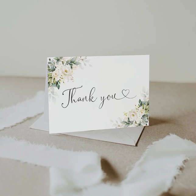 White Roses Floral Baby Shower Thank You Card  (Creator Uploaded)