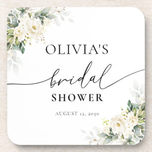 White Roses Floral  beverage coaster