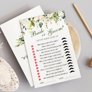 White Roses Floral Bridal Shower Game Card