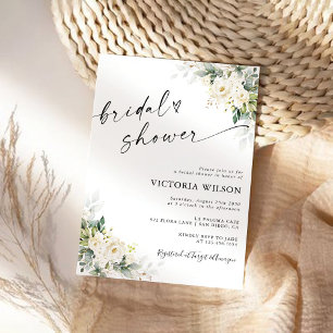 White Roses Floral Bridal Shower Invitation