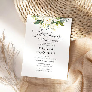 White Roses Floral Bridal Shower Invitation