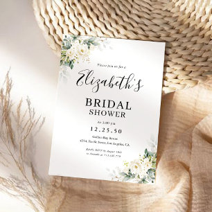 White Roses Floral Bridal Shower Invitation